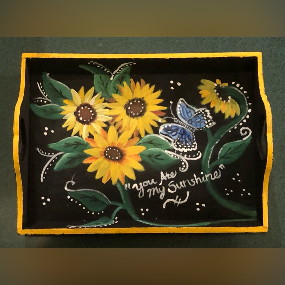 Sunflower Wood Trinket Tray
